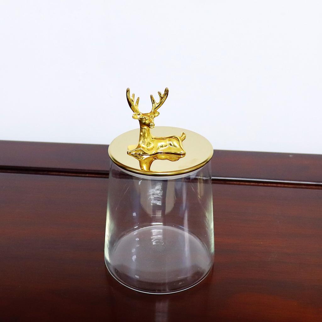 Aufbewahrungsglas aus klarem Glas mit Deckel Goldener Elch Bonbonglas Zuhause Multifunktional Nuss Kaffeebohne Kräuter Aufbewahrungsflasche Küchenbehälter