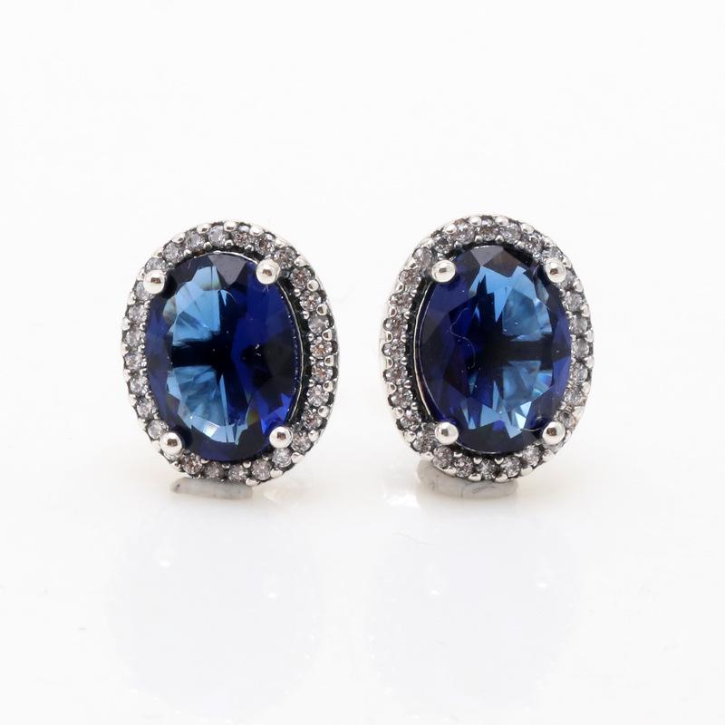 S925 Sterling Silver Blue Diamond Halo Stud Earrings - Elegant Gift for Women White Copper