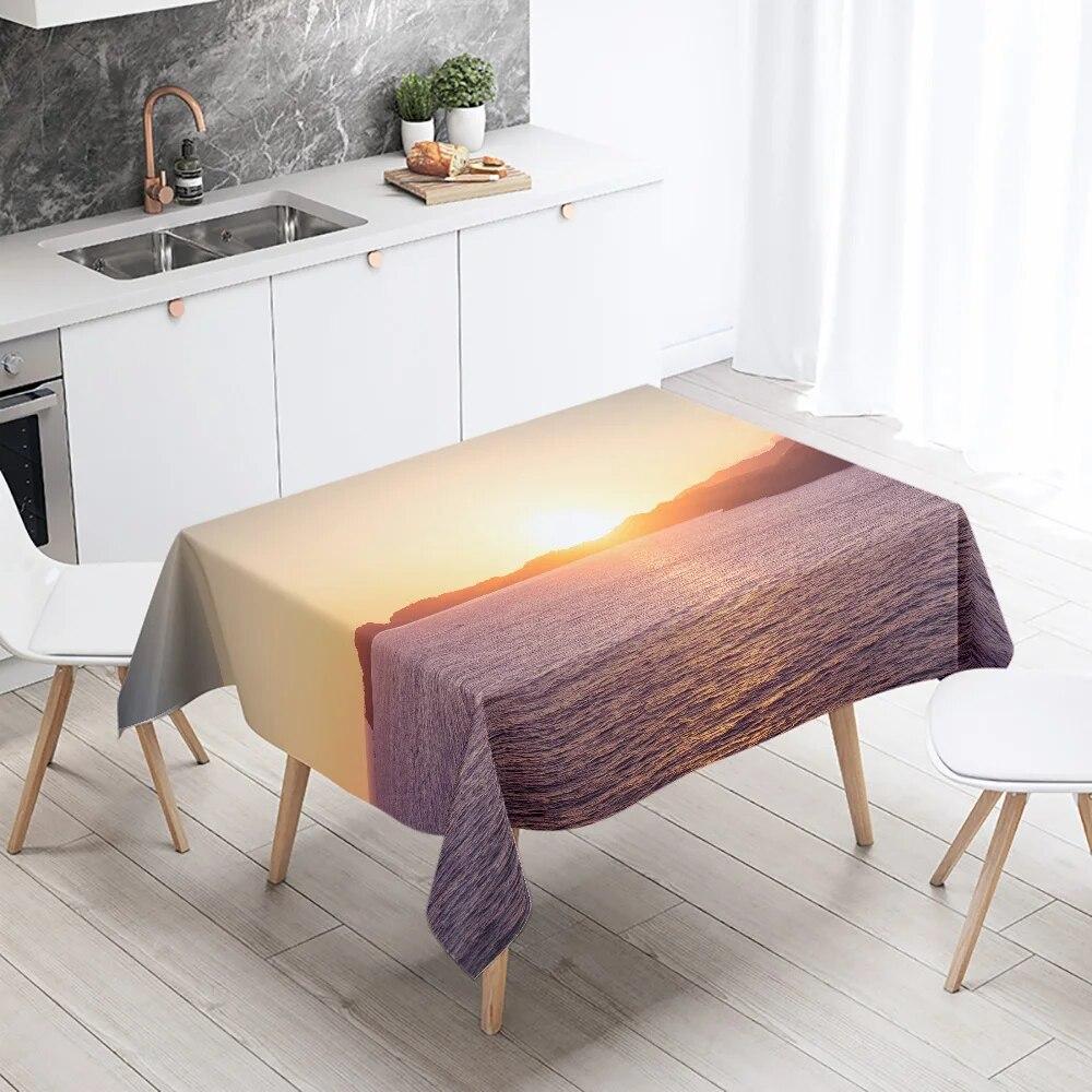Day Road Dusk Sunset Scenery Printed Tablecloth Outdoor Picnic Camping  Antifouling Waterproof Table Home Decoration