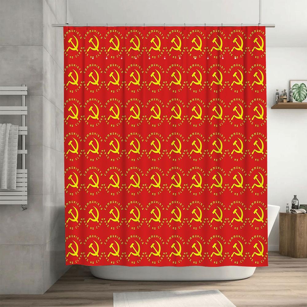 Red Flag Shower Curtain Vintage Soviet Union Communist Symbol Backdrop Decor Artistic Home Textile Modern Bathroom Accessories