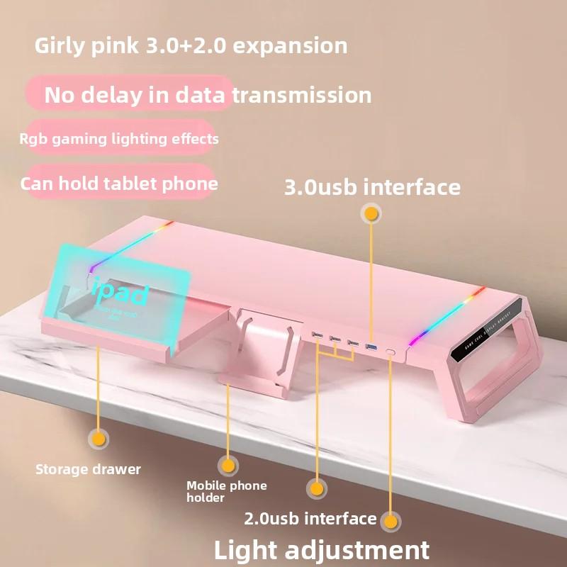 Computer Monitor Stand Riser Adjustable Folding Desktop Bracket Storage Base Multi Functional Organizer for Home Office Use