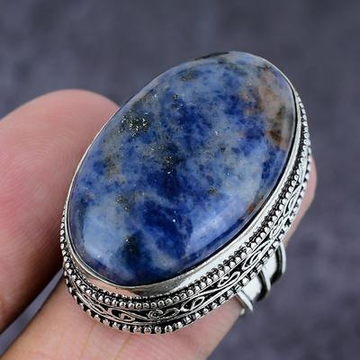 Natural Sodalite Gemstone Handmade 925 Sterling Silver Jewelry Ring S.8.5 f6U25