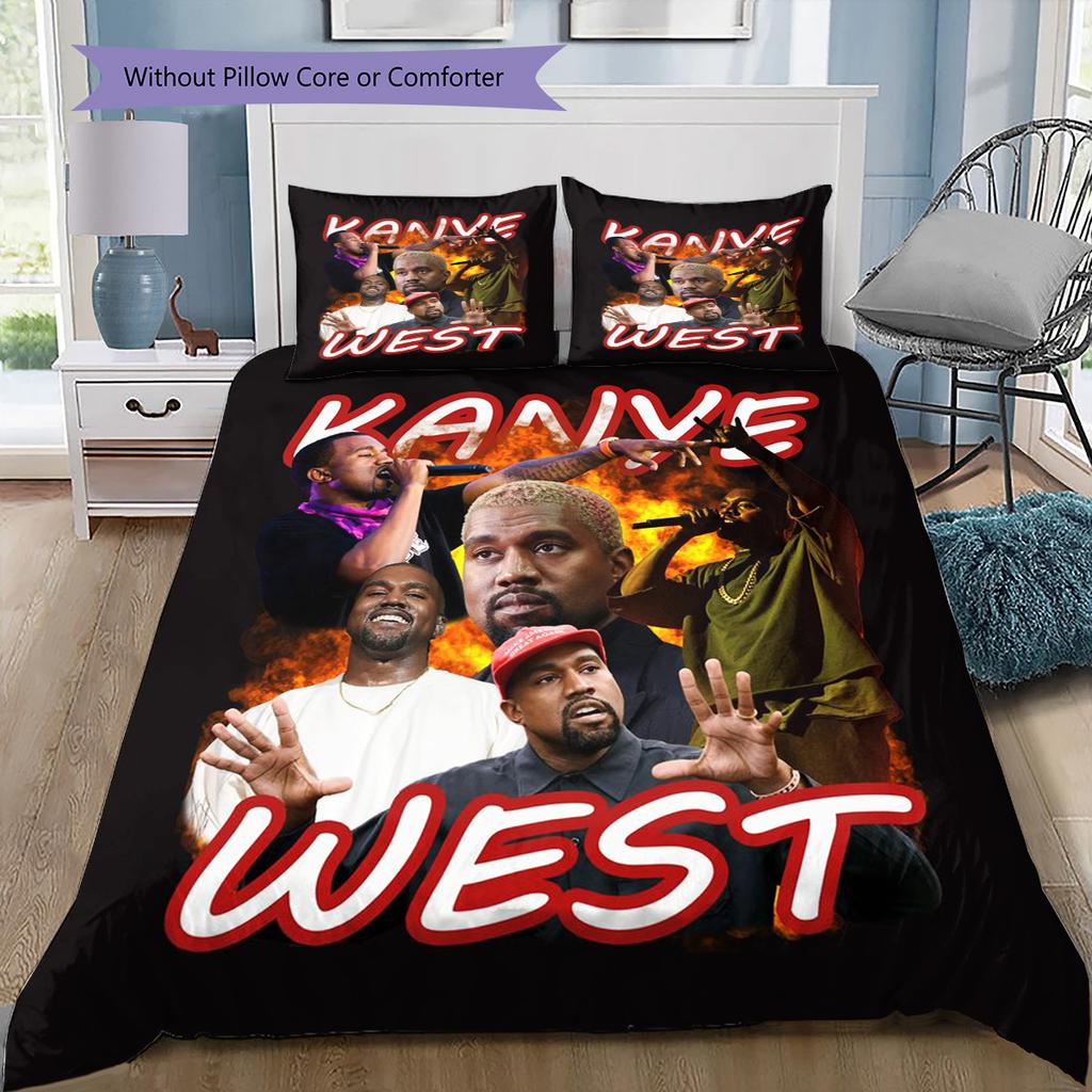 Kanye West Hip‑hop Rapper Collage Print 3‑Pieces Duvet Cover Set Bedding Without Pillow Core Comforter Music Fan Bedroom Decor