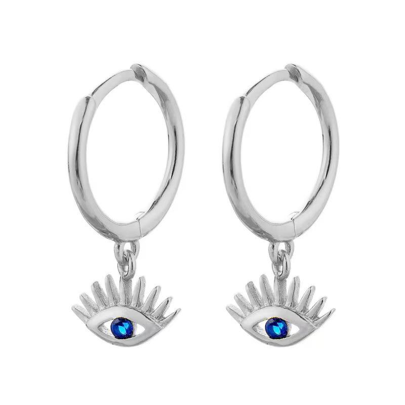 S925 Sterling Silber Zirkon Böser Blick Ohr-Manschette Runde Creolen Ohrringe