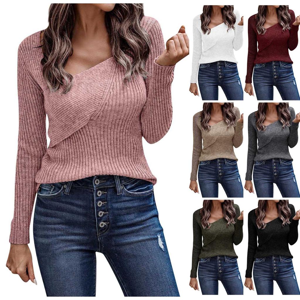 Women's Fashion Winter Color Long Sleeve Low Neck Irregular Sexy Sweater