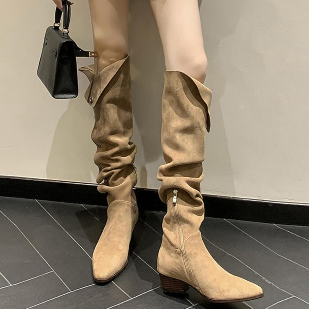 One Shoe Two Wear Retro Western Cowboy Boots Pointed Sleeve Boots Women's Thick Heel Fashion Mid Heel Boots Stacking Boots