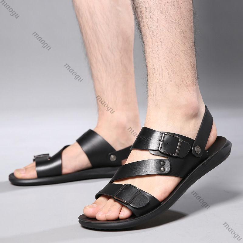 Men's Sandals Brand Solid Color Open Toe Mens Leather Sandals 2026 New Slippers Comfortable Beach Shoes for Men Sandalias Hombre