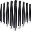 12 Pieces Stainless Steel Slant Tip Tweezers Precision Tweezers for Eyebrows (Black)