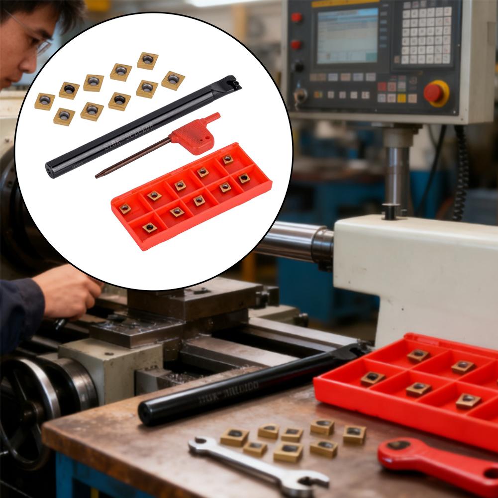 Werkzeughalter S10k Sclcl06 mit 10 Hartmetall-CCMT060204-Einsätzen für Drehmaschinen mit Schraubklemmung