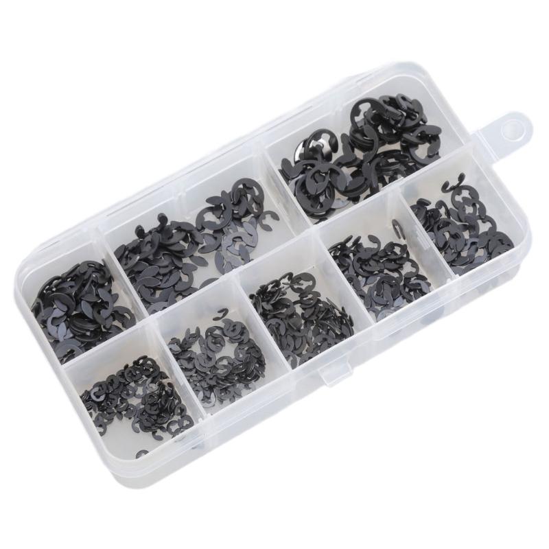 Pack of 225 High Strength Manganeses Steel E Types Circlips for Mechanical Equipment Support and Fixation In Box