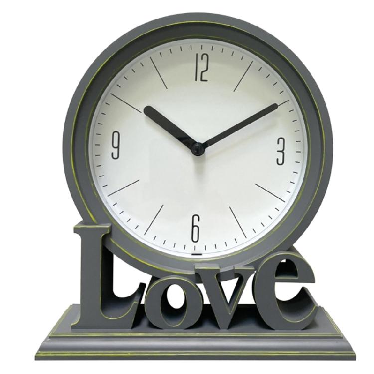 Fashionable Love Letter Plastic Bedroom Desk Clock with Quiet Operate Battery Operated No Ticking Bedside Table Clock