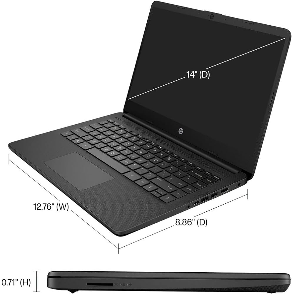 HP 14-inch HD (1366 x 768) Display Laptop, Intel Celeron N4120, 1.1GHz, 4GB Memory, 128GB eMMC, Windows 11 Home S Mode, 1-Year Office 365 Included, Je
