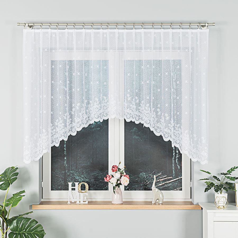 Karolina - Ready-made Jacquard Curtain with Bottom Trim - 300X120 - White