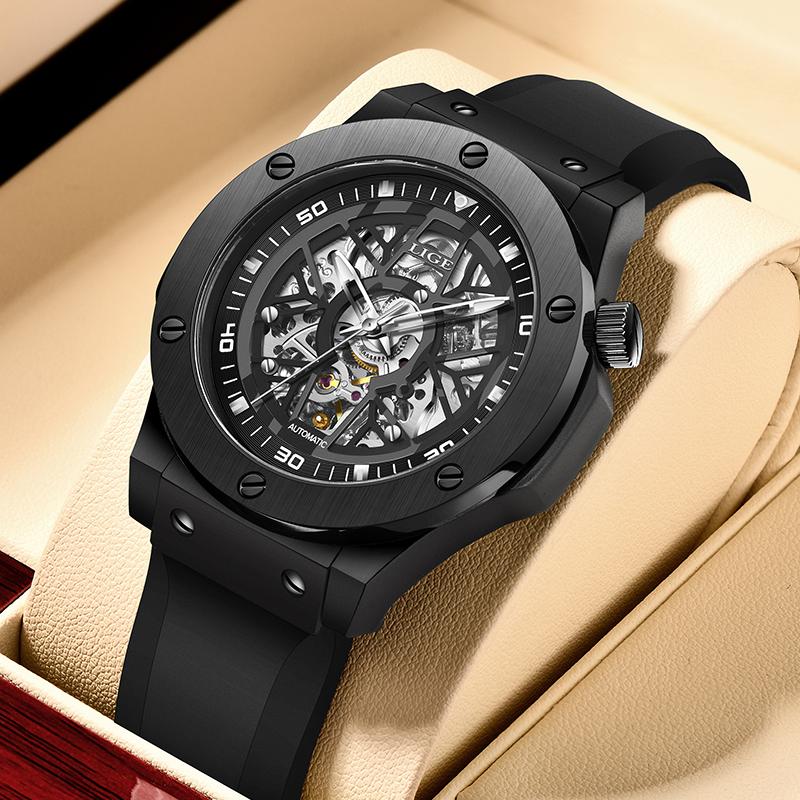 LIGE Modische Luxus Mechanische Uhren für Herren Militärisch Lässig Sport Silikon Wasserdicht Leuchtend Business Automatisch Männliche Uhr