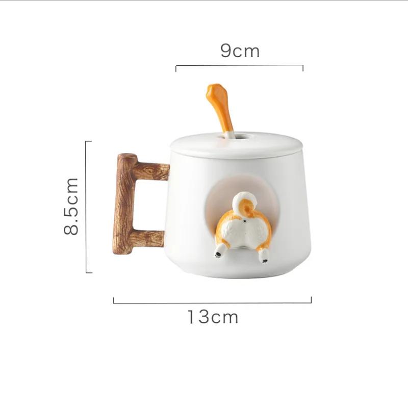 Quality Cartoon Ceramic Mug Cute 3D Shiba Inu Dog Spoon Milk Tea Creative Coffee Cup Men and Women Coffee Cup Gift