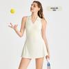 Women's Breathable Polo Collar Sports Dress with Hollow-out Back & Waist-cinching Tennis Skirt