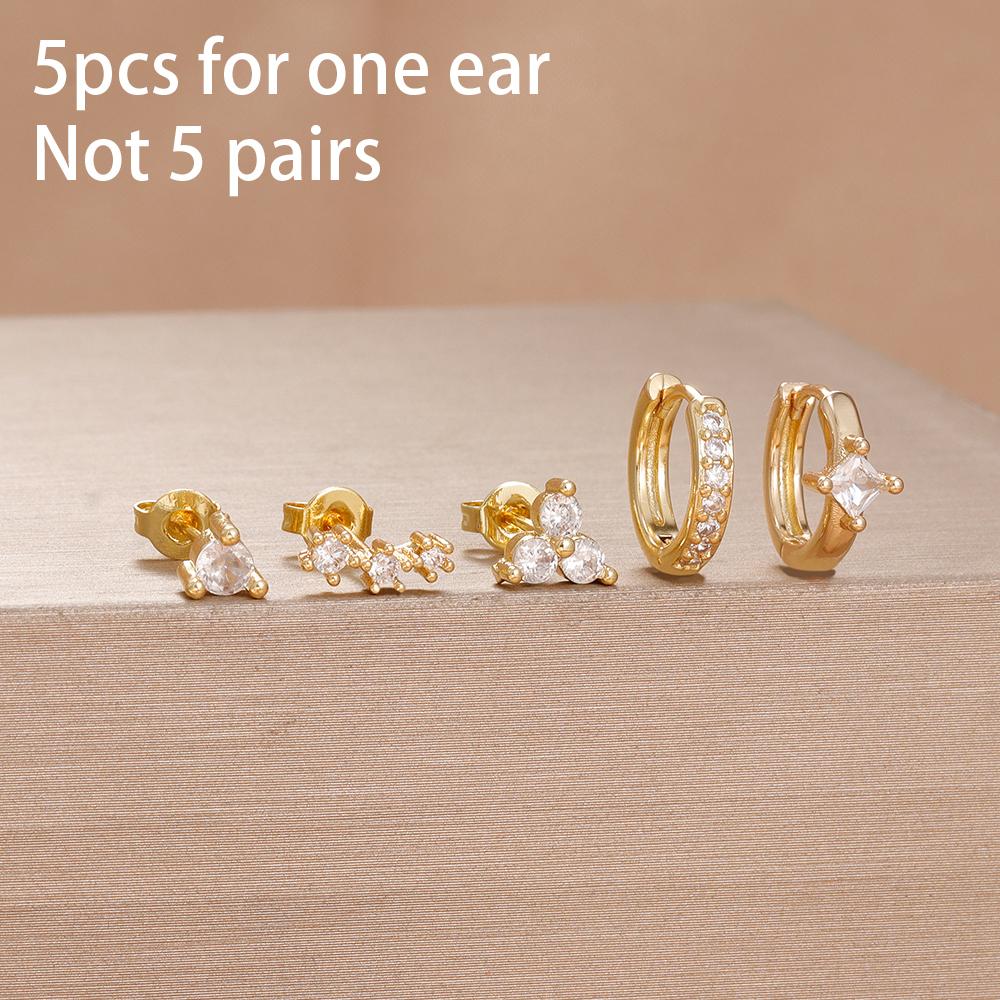 5PCS Stainless Steel Star Moon Minimal Hoop Earrings Set Small Helix Tragus Cartilage Huggie Piercing Earring Women's Jewelry