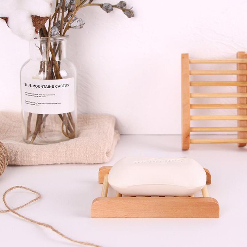 Natural Wood Bamboo Soap Drainer Dishes Tray Soap Dry Holder Storage Rack Plate