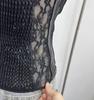 American Spicy Girl Lace PU Leather Patchwork See-Through Camisole with Chest Pads and Shirred Back Top