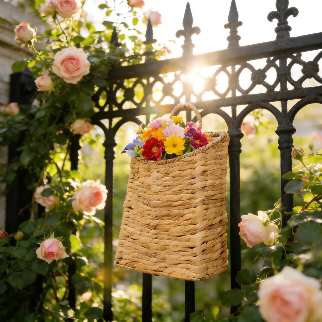 Woven Hanging Wall Basket Water Hyacinth Hanging Wall Basket Wicker Handmade Rattan Wall Planter For Garden Home Flowers Hanging Planters