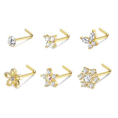 6PCS Nose Stud Jewelry Set with AAA+ CZ Zircon 7mm Wear Length Stylish Daily Fashion Women Accessories