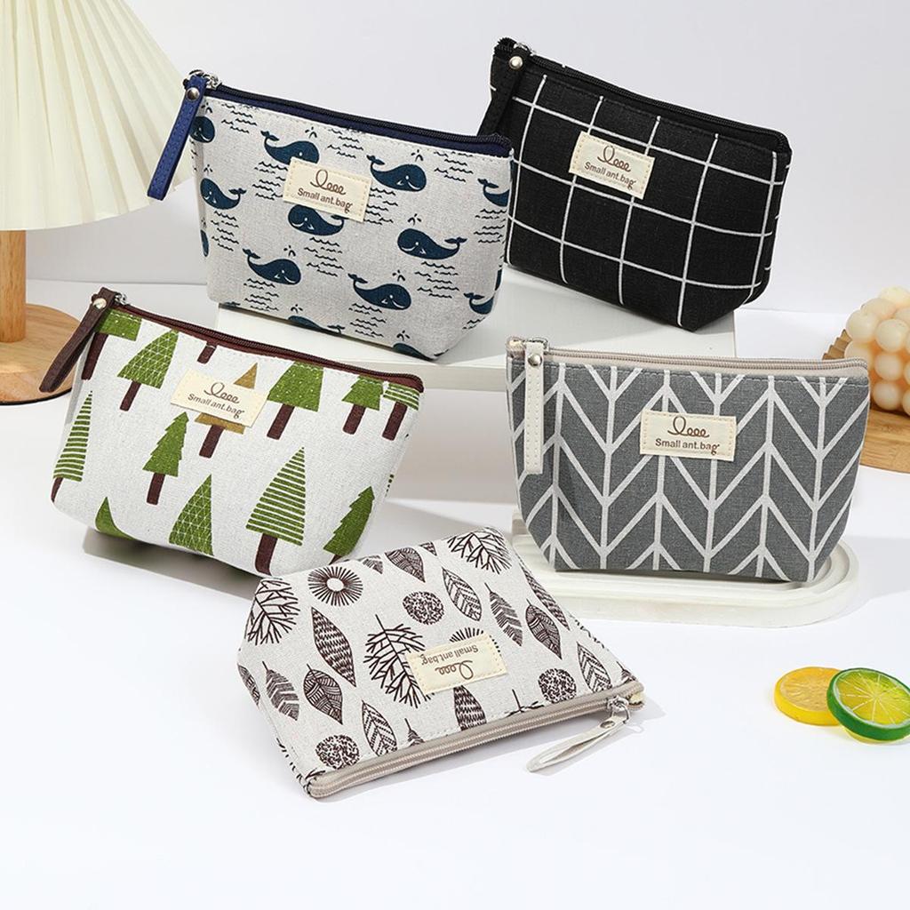 3D Linen Makeup Bag with Zipper - Multifunctional Coin, Phone & Key Holder