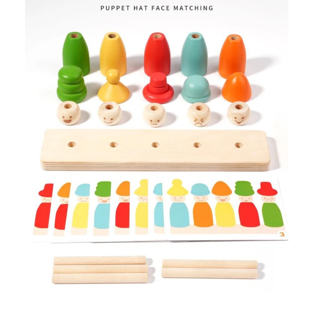 Color Sorting Toys Montessoris Wooden Early Learning Toys Fine Motor Skills Puppet Hat Face Match Creative Stacking Toys for Kid