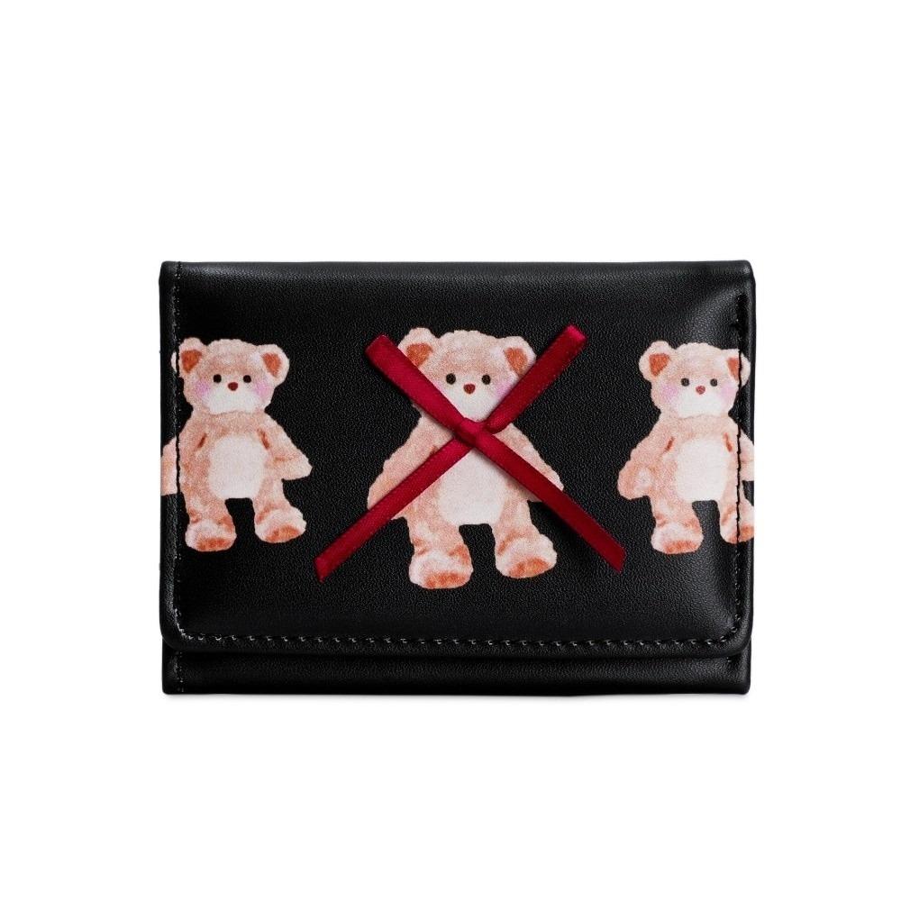 New Cute Bear Bow Coin Purse Portable Folding Credit Card Holder Multi-Slot Tri-fold Coin Pouch Girl