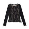 Stylish Double Layer Jacquard Mesh Top: Round Neck, Long Sleeve, Sexy Autumn Wear for Women