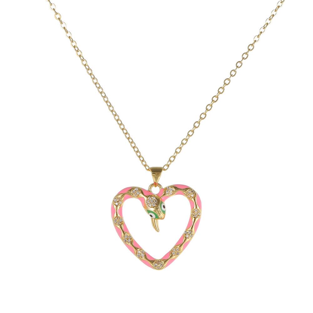 Luxury Copper Snake-Heart Pendant Necklace with Zircon & Glaze