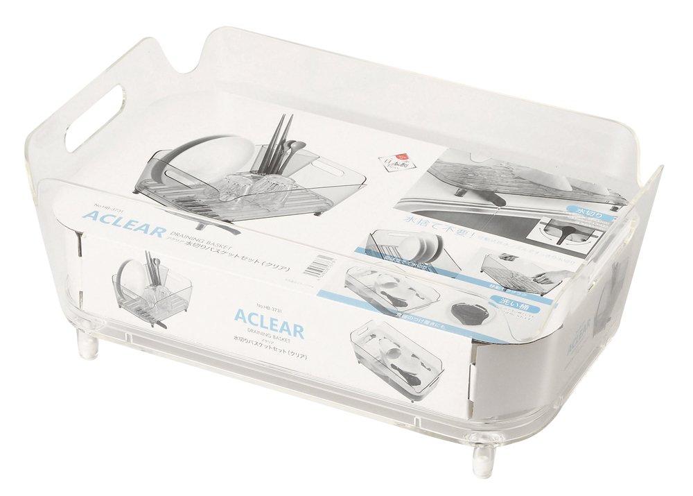 Pearl Metal Dish Drainer Rack Set (Clear), 38cm Wide X 24cm Deep X 15cm High, Acrylic, HB-3731