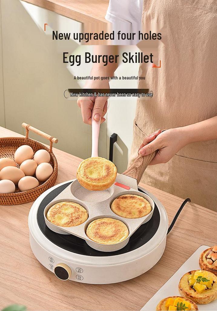 Carefully Crafted Maifan Stone Non-Stick 4-Hole Egg & Burger Frying Pan for Breakfast