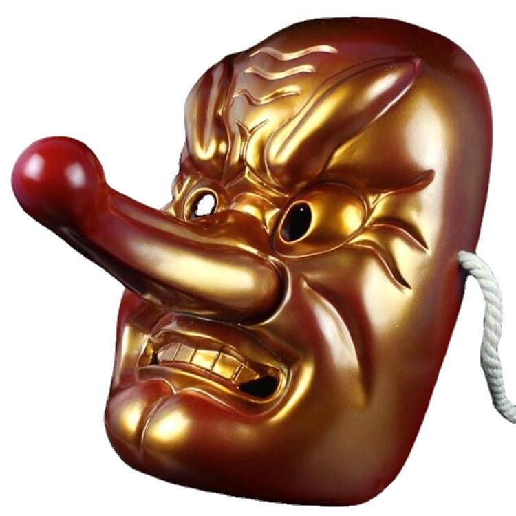 Stunning Red And Gold Tengu Mask For Halloween Festivities And Costume Parties