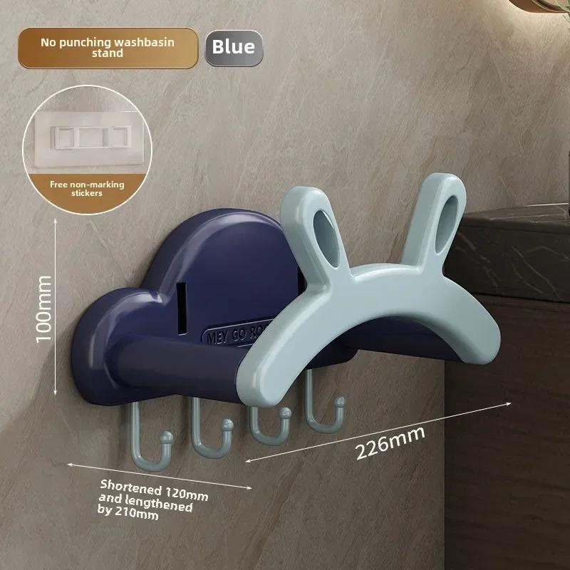 

Выдвижная настенная полка для хранения раковины Крючки для полотенец Кроличьи уши Полки для ванной комнаты без перфоратора Полка для хранения кухонных крышек для кастрюль синий