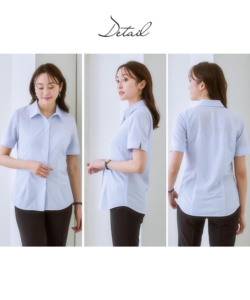 Shirts and blouses for striped shirt buttons to prevent sax [Nissen] women, cut-and-sew short-sleeved (with peeks) (sweat-absorbing, quick-drying,