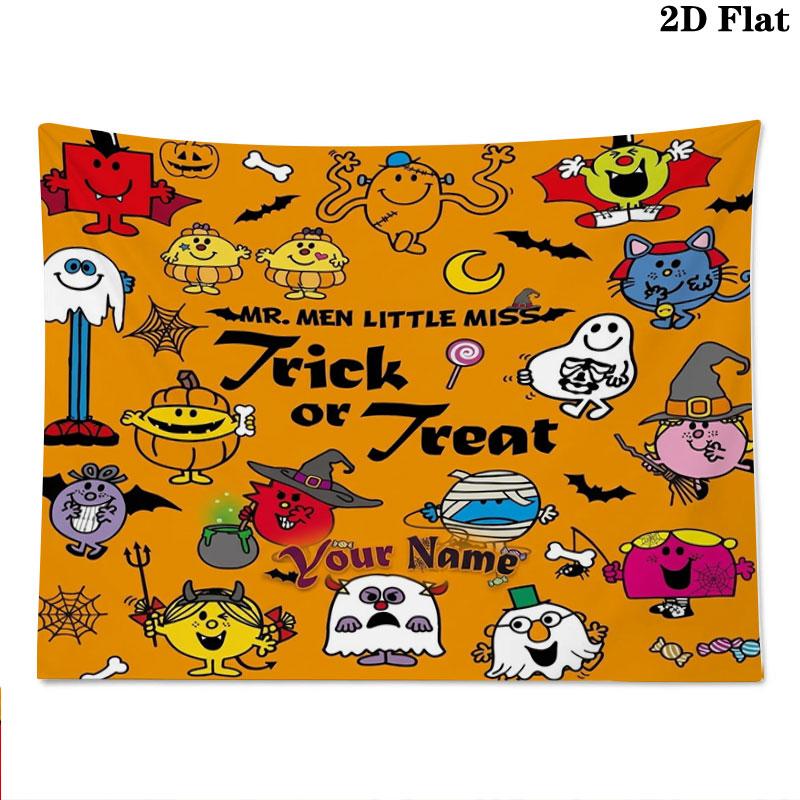 Mr. Men Little Miss Custom Name Wall Tapestry Aesthetic Wall Hanging Printed Fabric Blanket Decorative Tapestries for Bedroom Living Room Home Decor