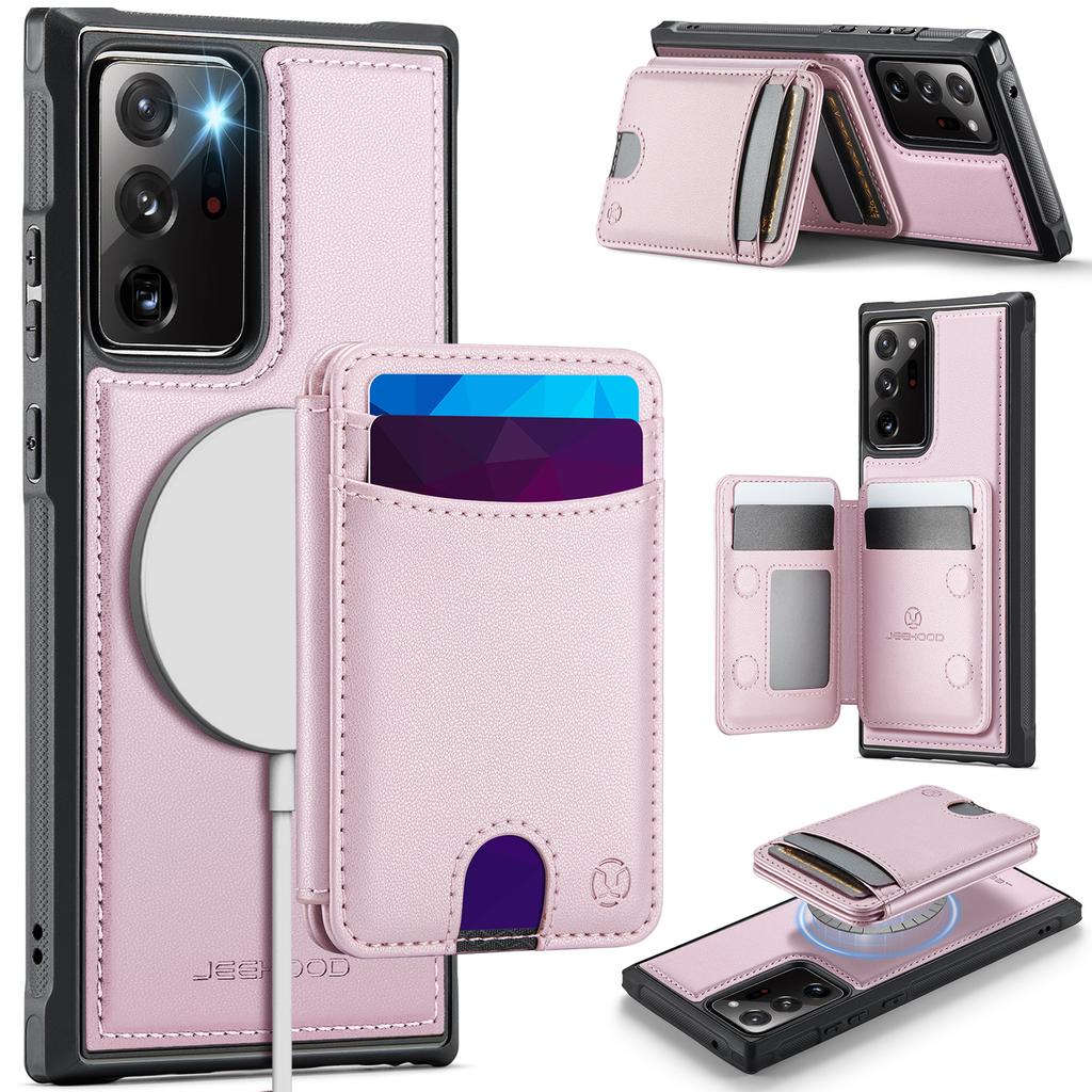 For Samsung Galaxy Note20 Ultra Magnetic Case JEEHOOD J10 Leather Back Phone Cover with Detachable Card Holder Kickstand