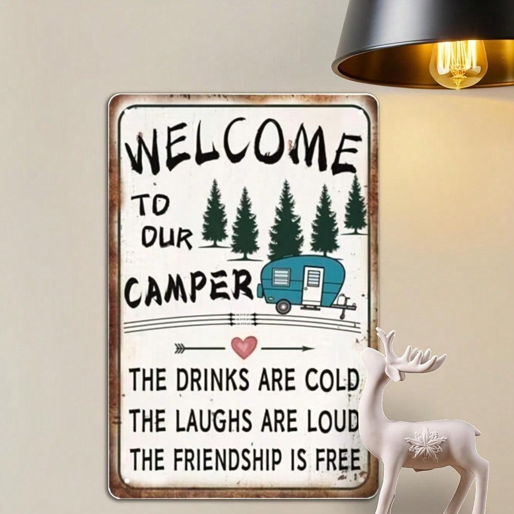 Vintage Pine Trees RV Camper Welcome Metal Wall Sign Rustic Motorhome Trailer Cabin Decor Iron Plaque
