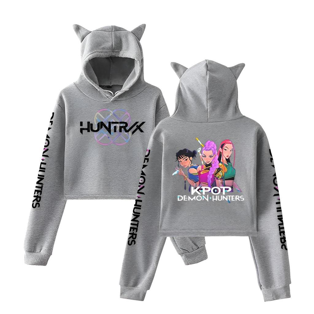K-Pop Demon Hunters Crop Cat Ears Long Sleeve Sweatshirt Cosplay Costume Fashion Hoodie for Women Girl