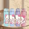1PC Pink Kitty Cat Cute Cartoon Print 750ml Color Plastic Sports Water Bottle Leakproof Flip Straw Lid Suitable for Sports Office Home Use
