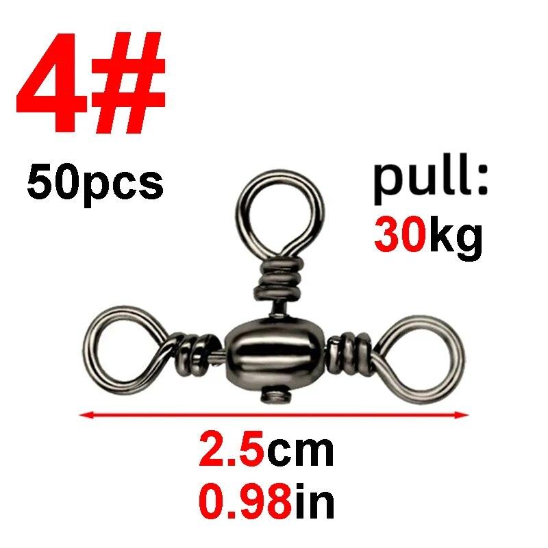 50PCS/Bag Fishing Accessories Black Nickel Plating Three-Prong Connector T-Swivel Sub-Line Splitter Outdoor Fishing Bazi Ring
