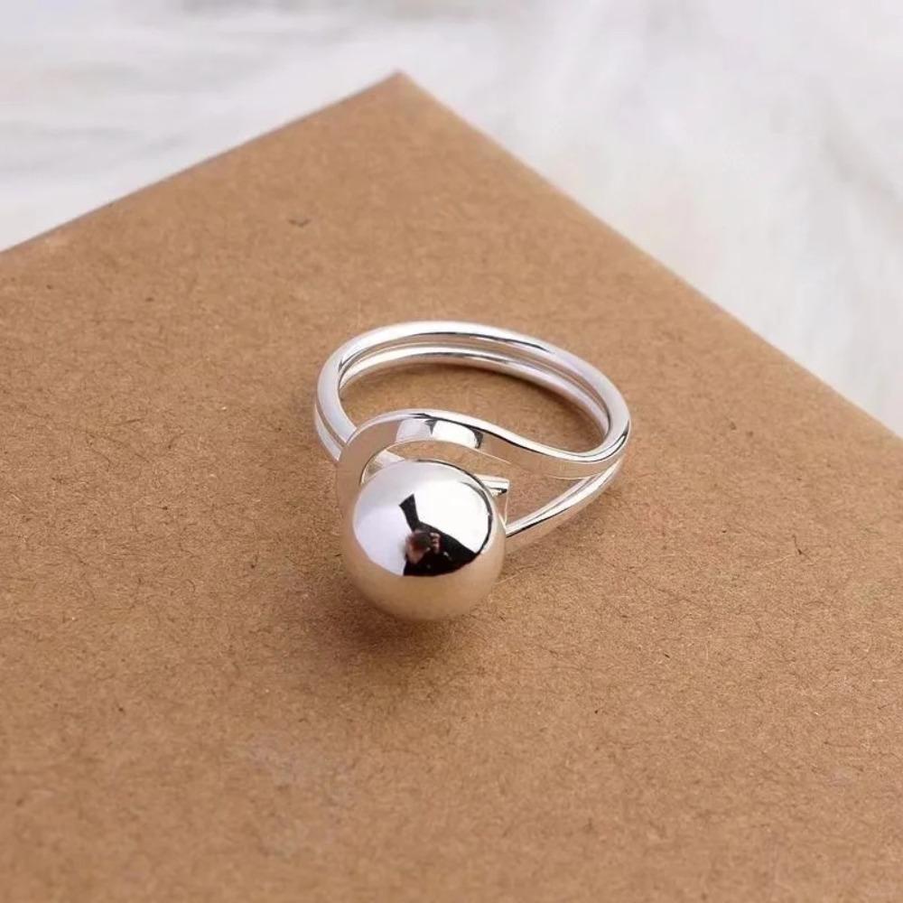Trendy Silver Ball Ring for Women Minimalist Thick Band Luxury Statement Jewelry Unique Design Fashion Accessory