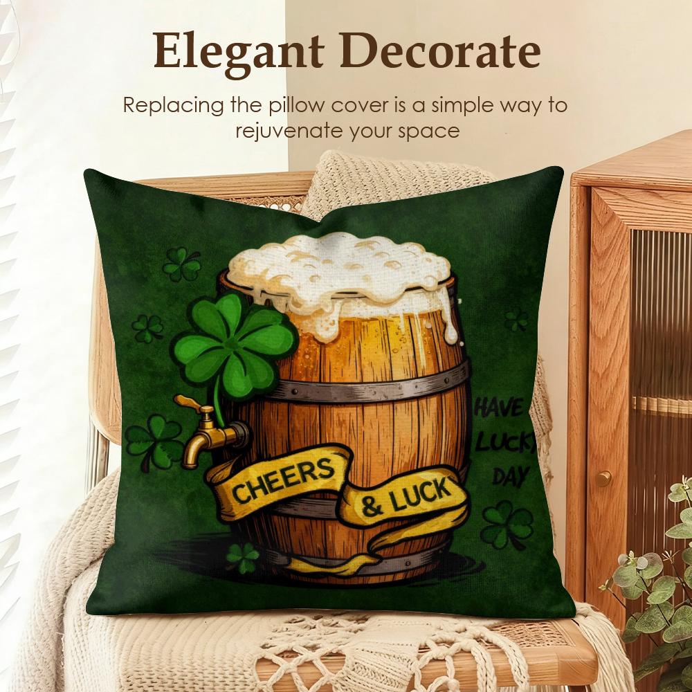 Classic Saint Patrick Day Cushion Cover Cool Natural Linen Cushion Cover DoubleSided Print Breathable Sofa Home Decor