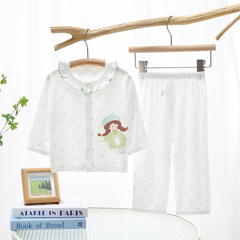 

Kids Spring/Autumn Pajamas: Lyocell Two-Piece Set for Boys & Girls - Lightweight Top & Pants 90 cm