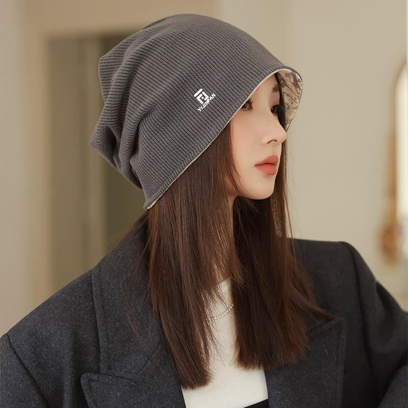 Autumn and Winter Hats Women's Casual Versatile Stacking Hats Big Head Circumference Showing Face Small Headgear Warm Cold Hats