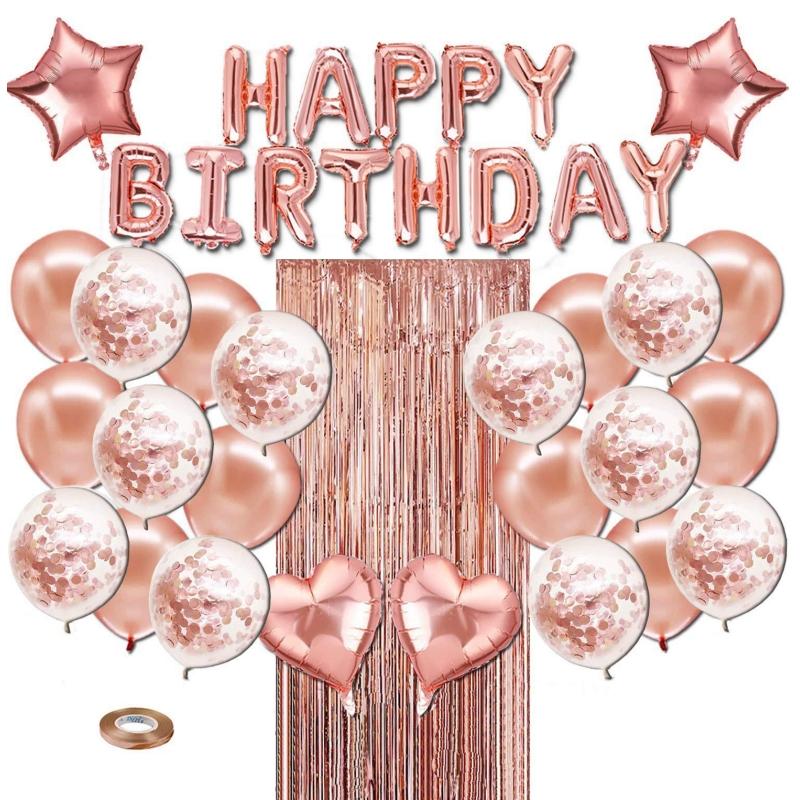 27 stuks/set Verjaardagsdecoratiesets Letter Gefeliciteerd Ballon Regen Zijde Gordijn Babyborrel Verjaardagsfeest Decoratie Ballonnen