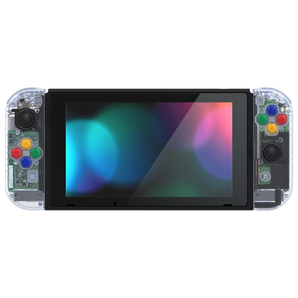 Carcasă de schimb personalizată DIY pentru placa din spate eXtremeRate pentru consola Switch realizată din carcasă transparentă a controlerului cu mâner pentru un set complet de butoane