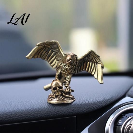 Eagle Skull Ornament Figurine Small Vintage Bird Statue Solid Brass Decorative Three-dimensional Relief Sculpture for Home Office Desk Shelf,