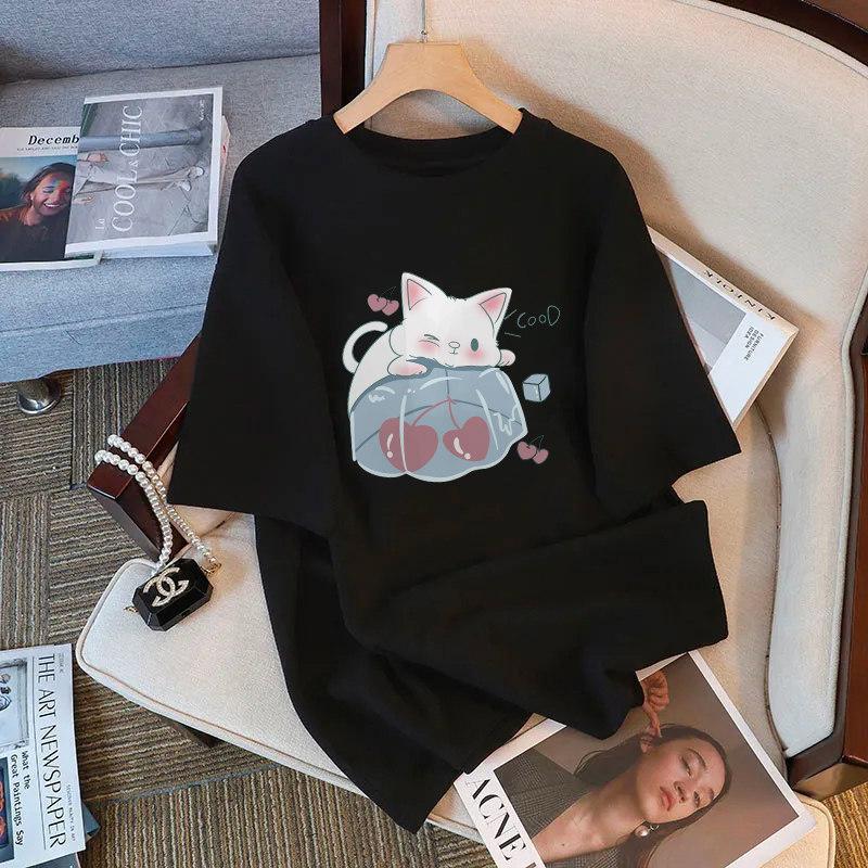 Women's Crew Neck Short Sleeve Graphic Tee Loose Fit Japanese Casual Cartoon Print T-Shirt