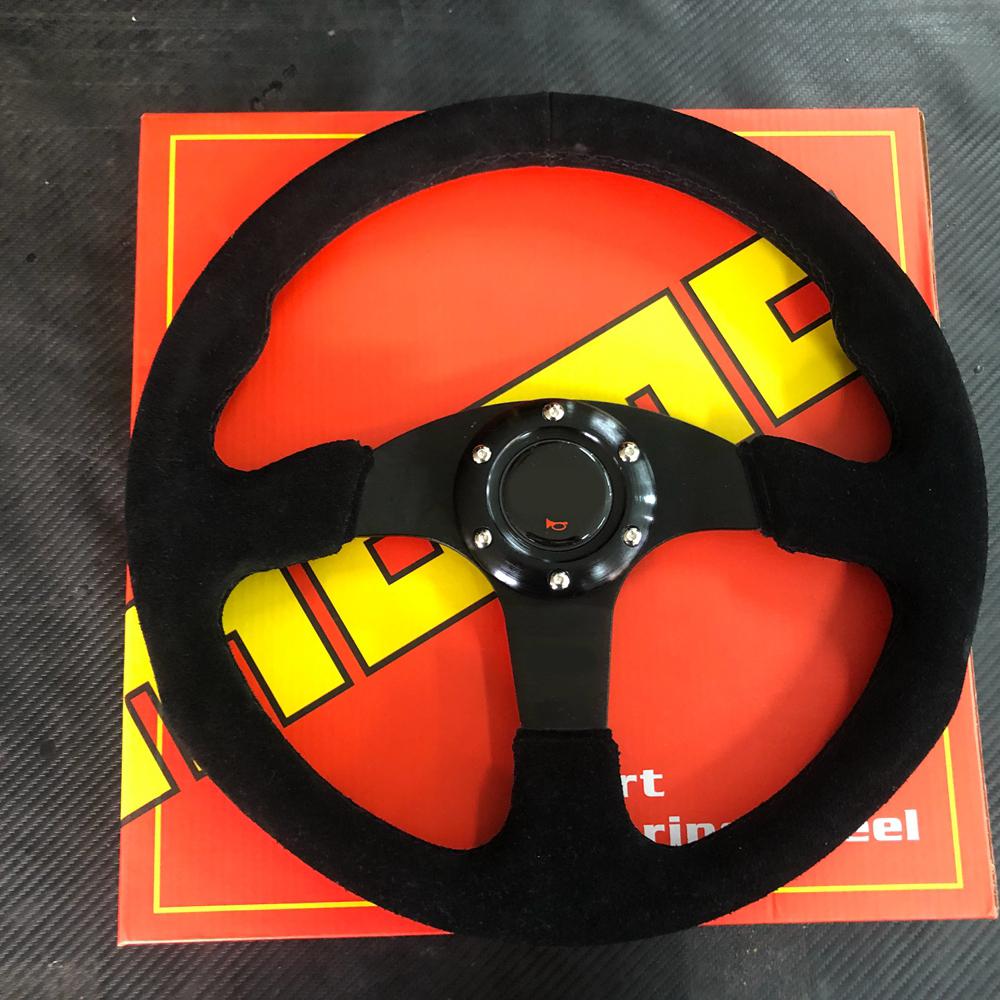 350MM M.O Flat Racing JDM Drift Suede Steering Wheel Rally Car Sport Steering Wheel JDM Racing Sim Game Steering Wheel With M.O LOG BK